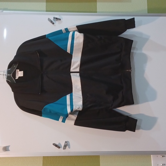 Mervyn's Cheetah brand blk/teal/wht color block 90's vtg full zip track jacket - Picture 4 of 8
